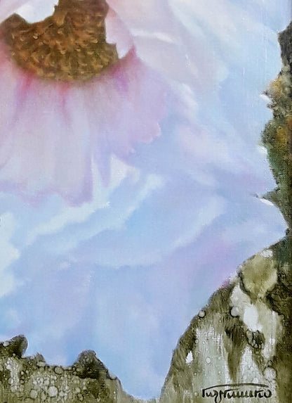 Oil painting of soft pink tree peony by Korkishko Vasily