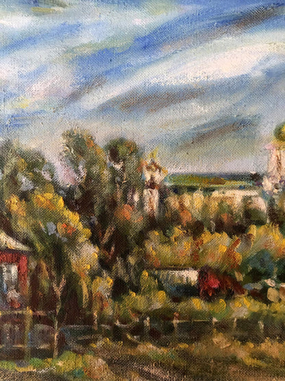 Oil Painting Village Nature Landscape 