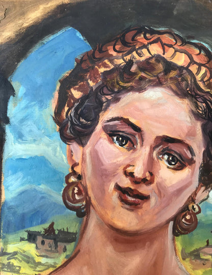 Oil painting portrait of woman at window by Alexander Litvinov