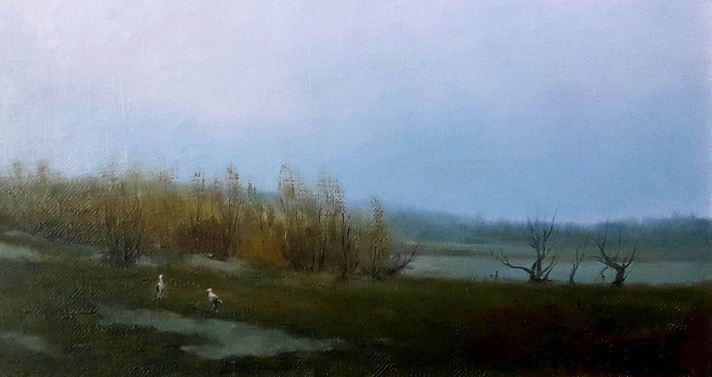 Oil painting The storks have arrived by Korkishko Vasily with bare trees