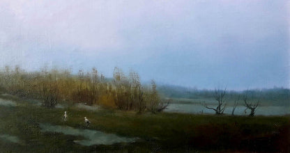 Oil painting The storks have arrived by Korkishko Vasily with bare trees