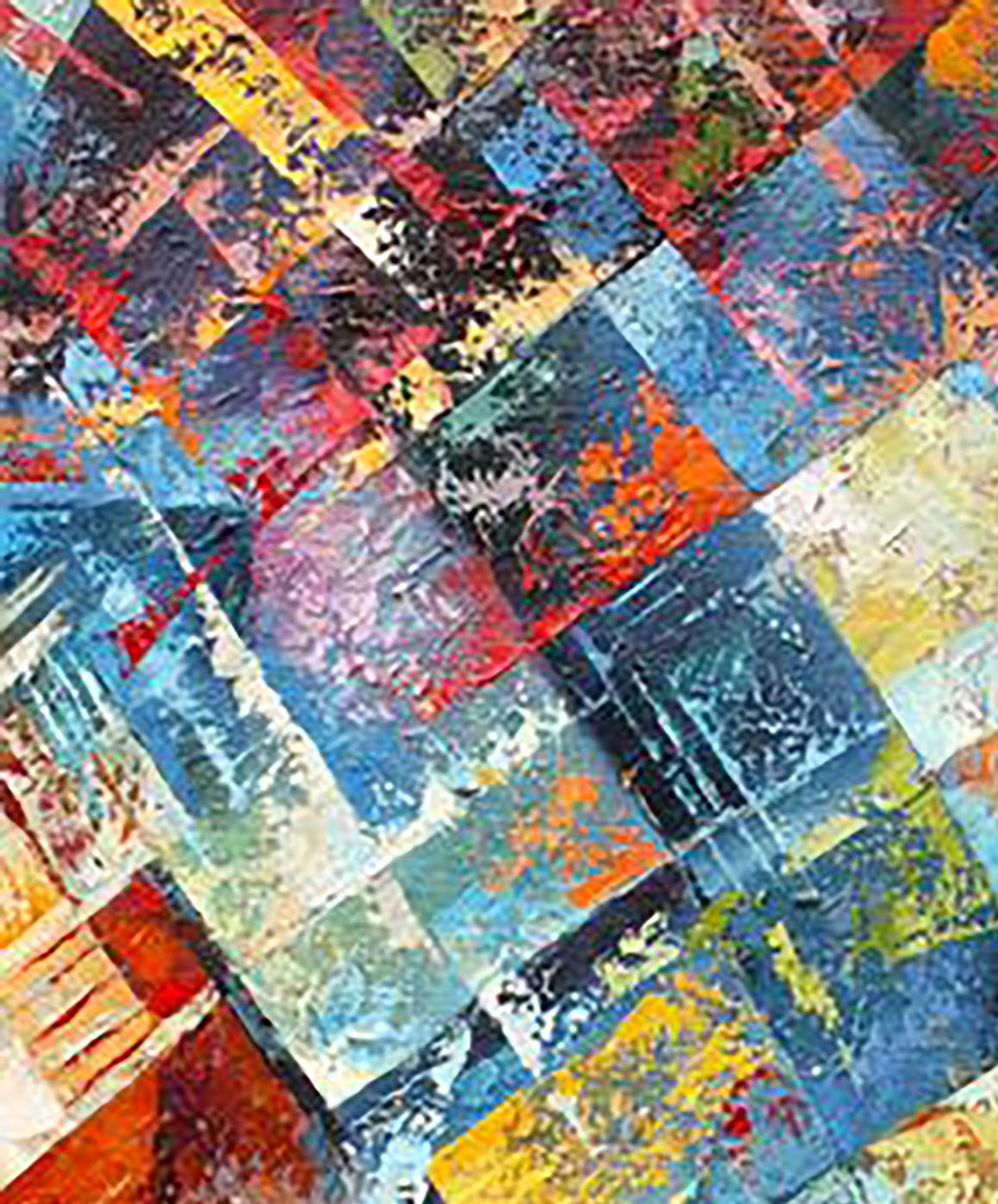 Vibrant Awakening oil painting by Kirilenko Mikhail, bold mosaic rectangles