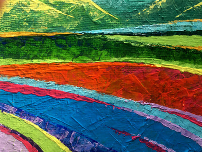 Vibrant oil painting of big mountains by V. Zadorozhnya with textured colors