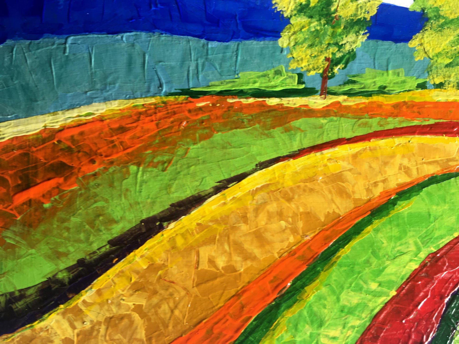 Oil painting Way home by Zadorozhnya V.V. colorful field under blue sky