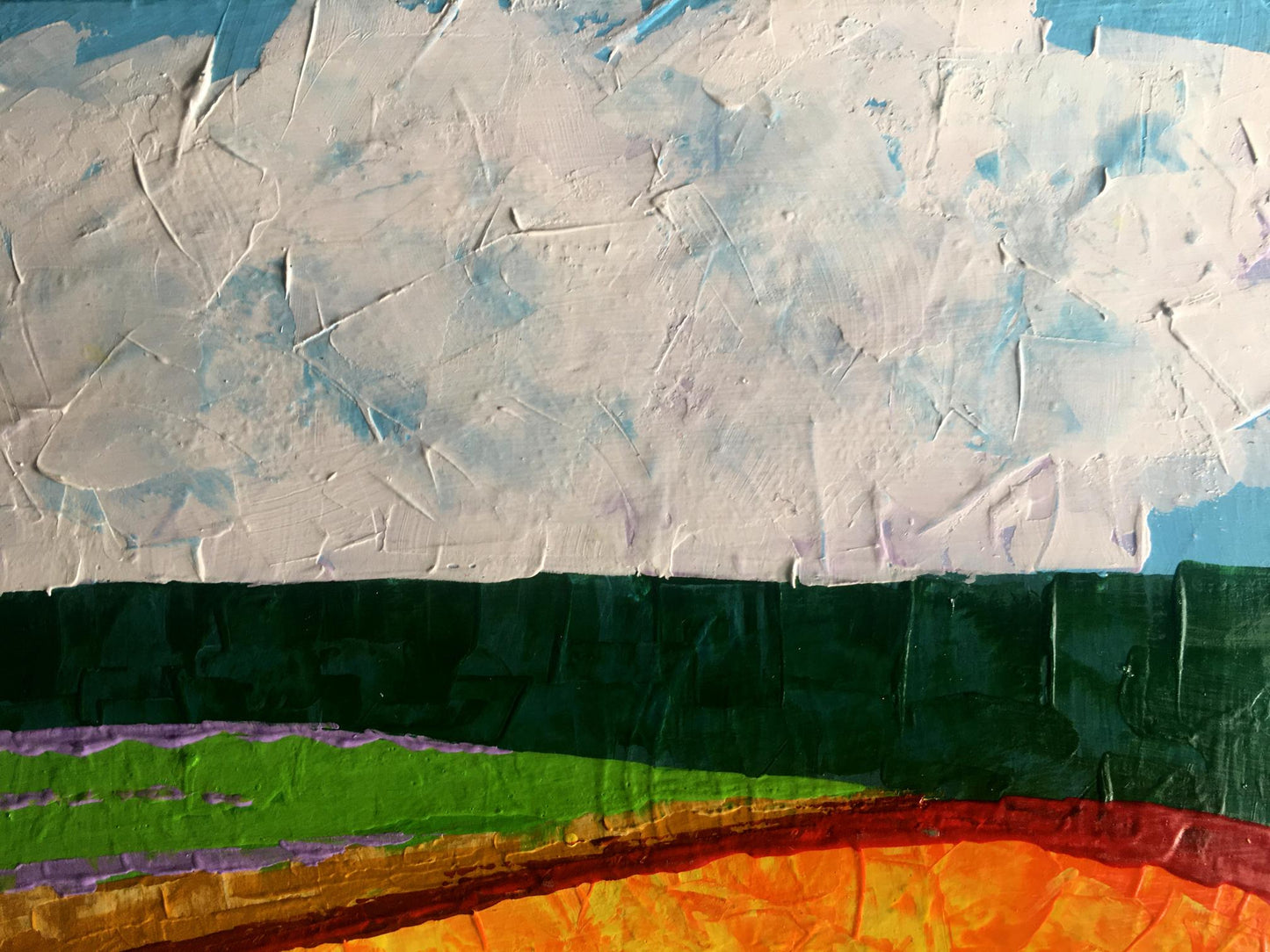 Oil painting Summer perspective after rain by V. Zadorozhnya, textured sky and vibrant streaks