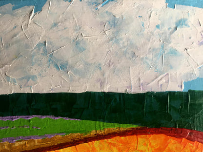 Oil painting Summer perspective after rain by V. Zadorozhnya, textured sky and vibrant streaks