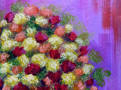 Vibrant oil painting Bouquet of flowers by Zadorozhnya V. V. with red cream flowers