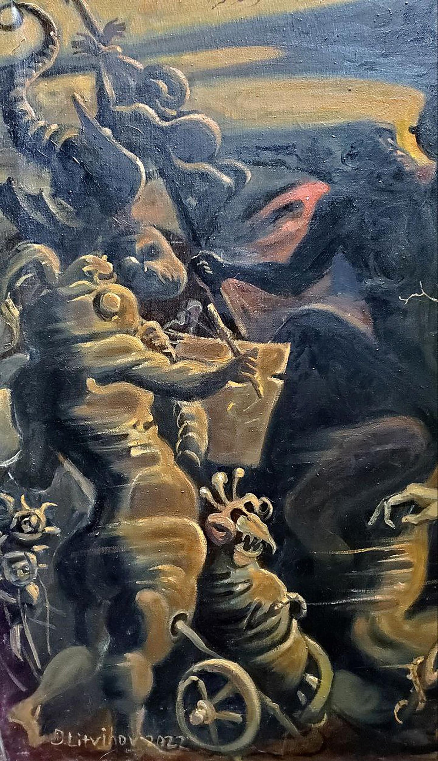 Dark surreal oil painting The Last Judgment of Paris by Litvinov Daniil Olegovich