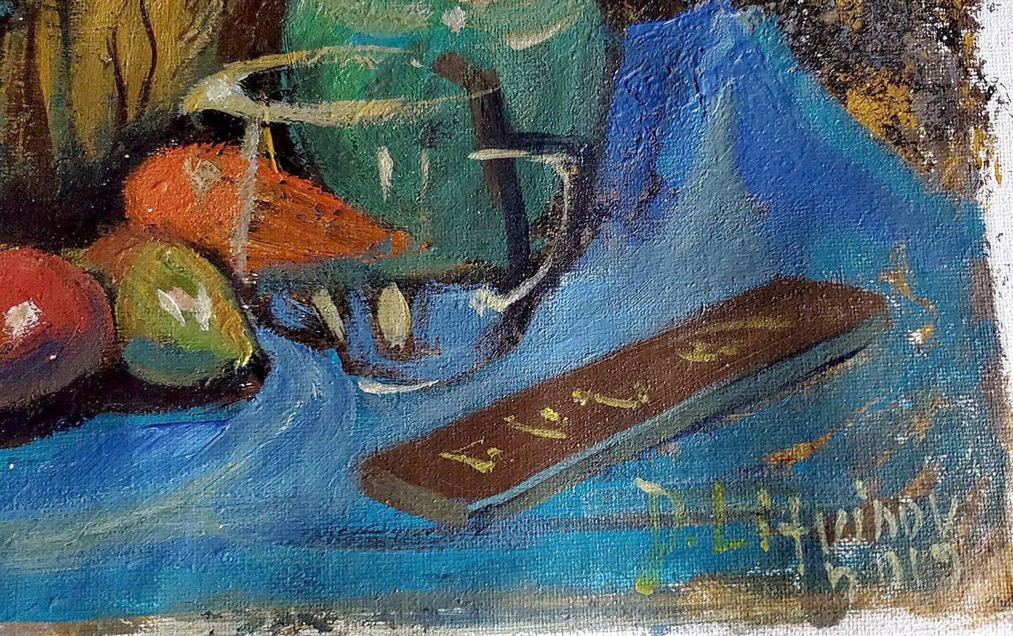 Oil painting of green ceramic teapot by Litvinov Daniil Olegovich