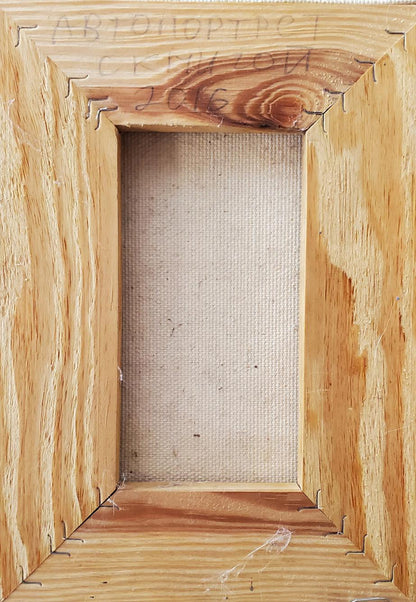 Back of light brown wooden canvas frame for Oil painting Self-portrait Litvinov Daniil Olegovich