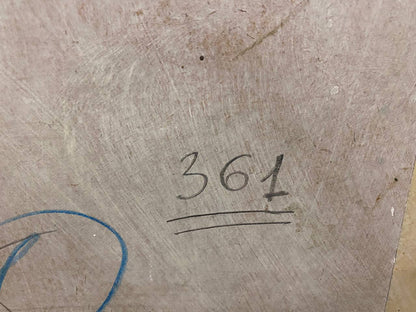 Back of oil painting Still water by Tal’ko Boris Adol’fovich with scratched metallic surface and handwritten 361