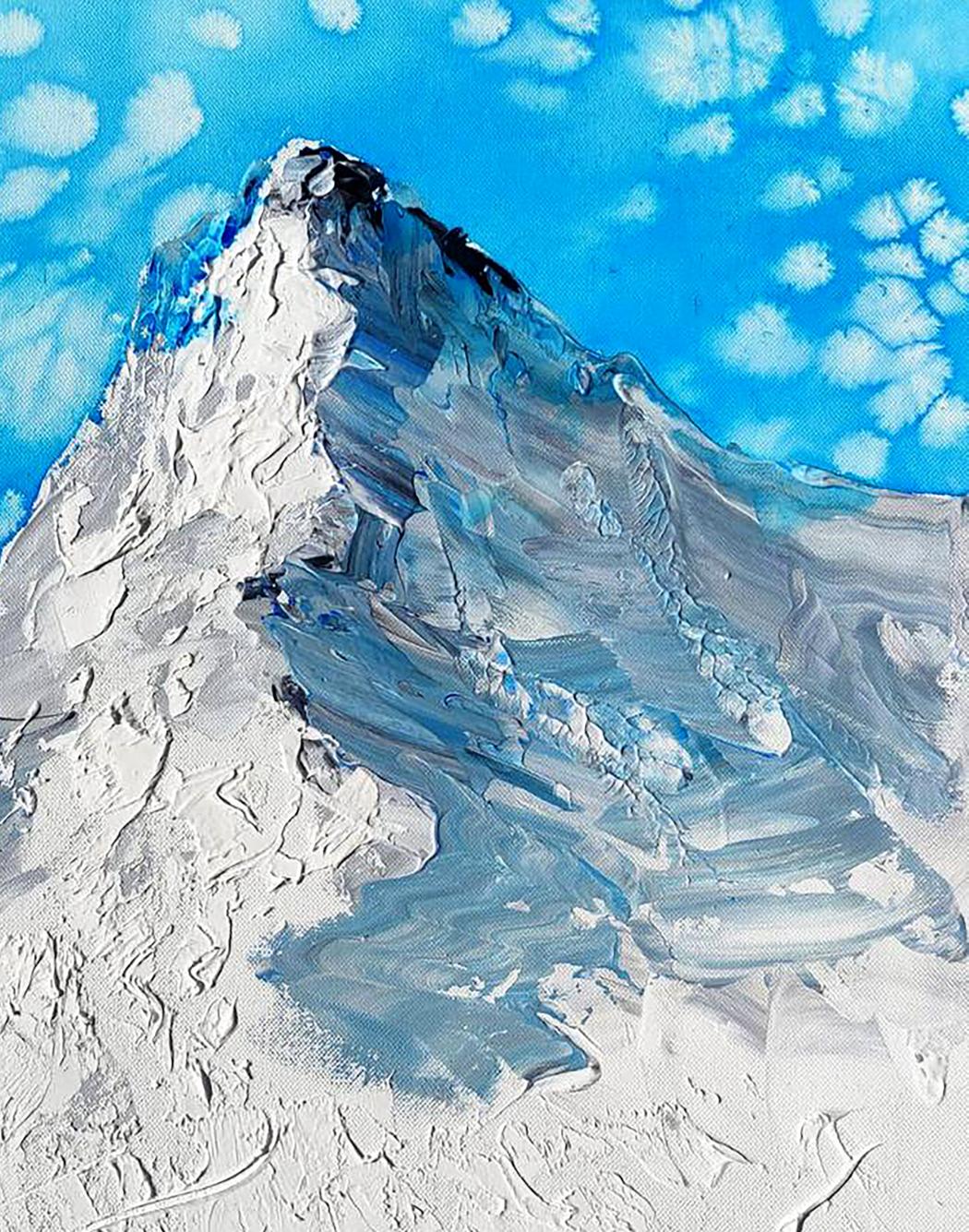 Textured acrylic painting of snow-capped Mountains steps to heaven by Elena Klimenko