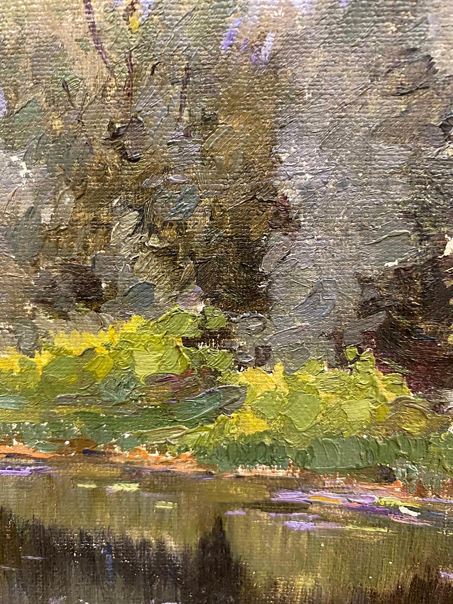 Oil painting Evening in the forest by Gorobec Pavlo, vibrant green foreground