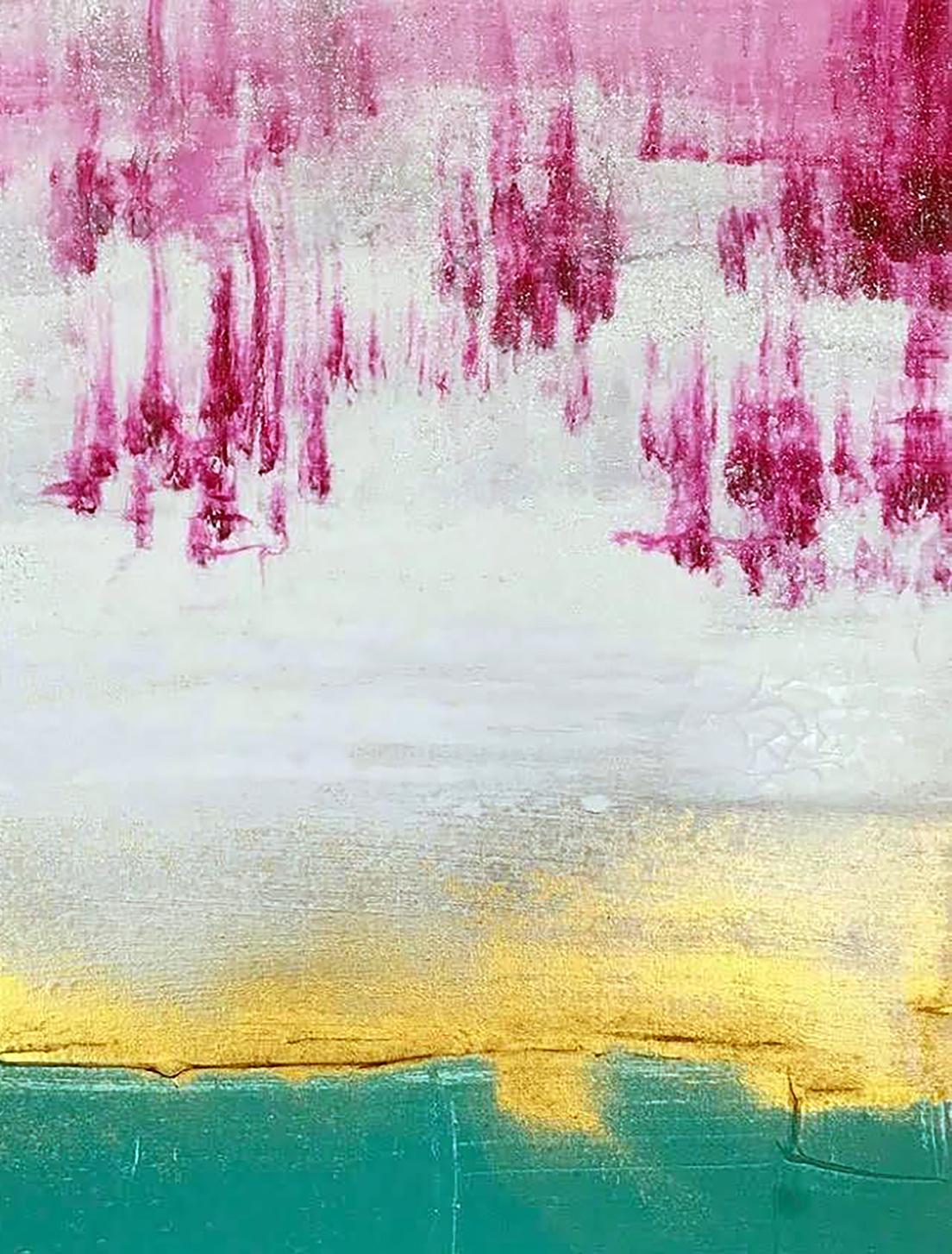 Acrylic painting Bloom by Melezhik Olga: magenta white streaks gold to teal