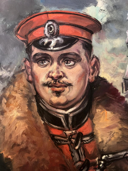 Oil painting portrait of officer in winter by Alexander Litvinov
