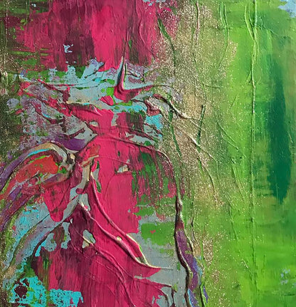 Vibrant luxury beach acrylic painting by Melezhik Olga in pink, green, gold