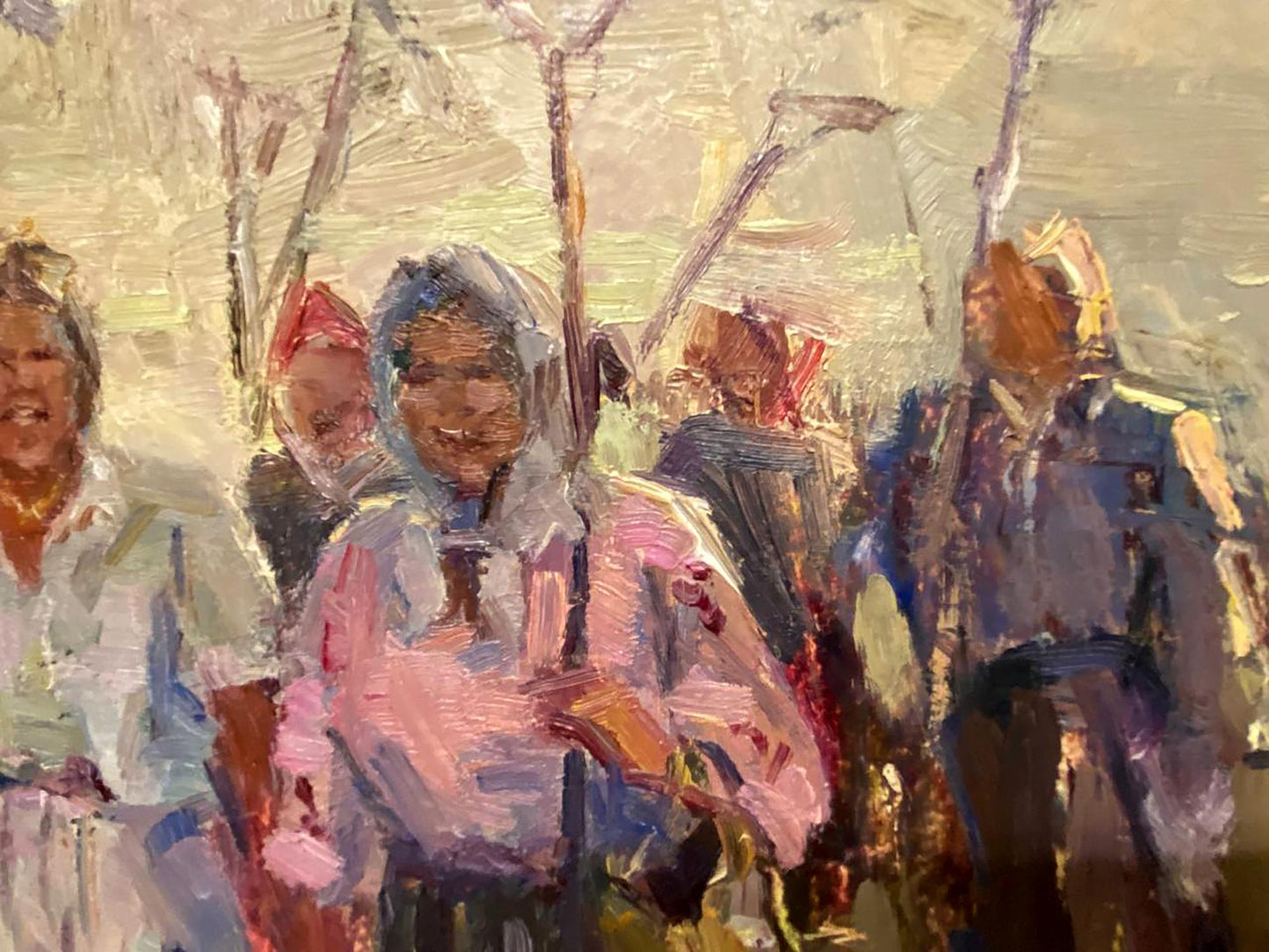 Vibrant impressionist oil painting of Kolkhoz women by unknown artist