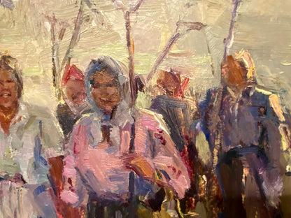 Vibrant impressionist oil painting of Kolkhoz women by unknown artist