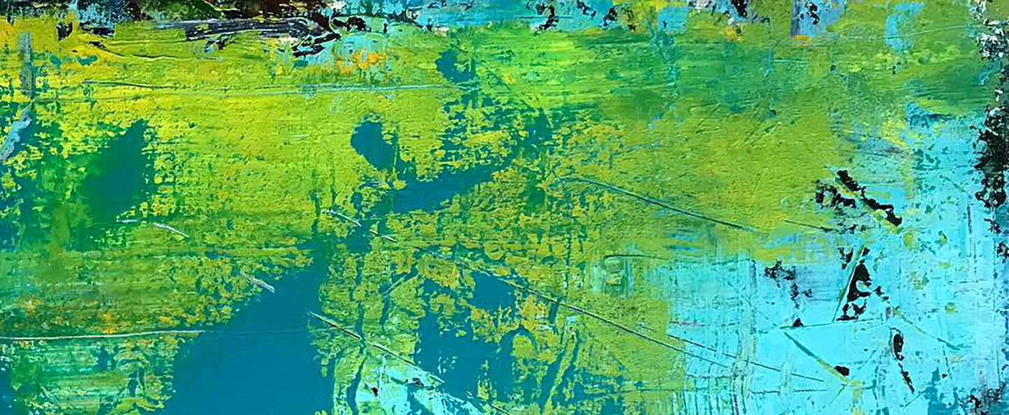 Abstract acrylic painting Dolphin Melezhik Olga with vibrant green teal layers