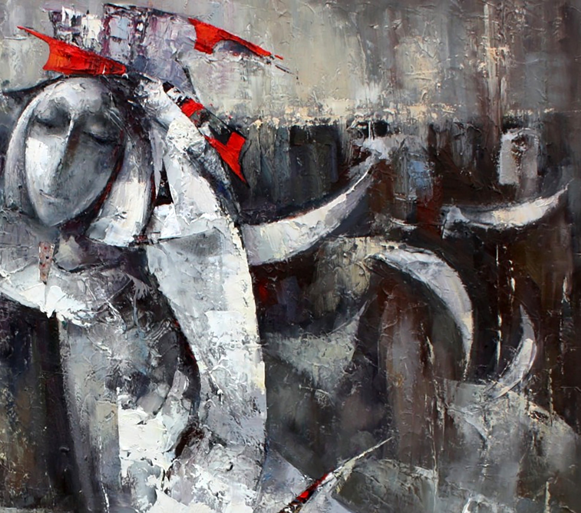 Oil painting Silver angel by Valentina Alekseevna Kozyar, abstract gray figure