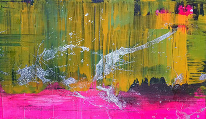Vibrant Good Mood acrylic painting by Melezhik Olga with green, yellow, pink strokes