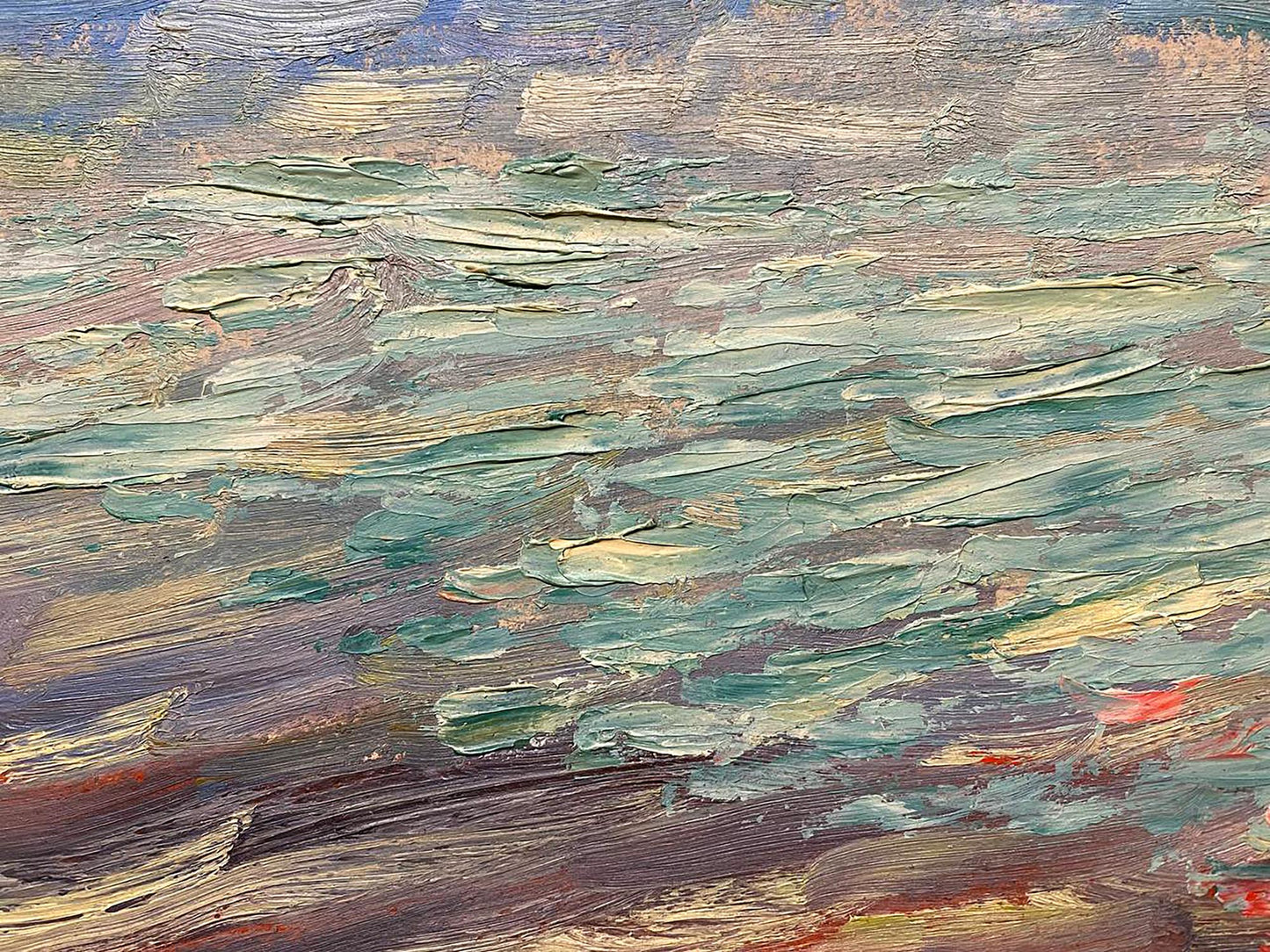 Oil painting Sail by Tkachenko Evgeny Nikolaevich with textured impasto in green, blue, earthy tones