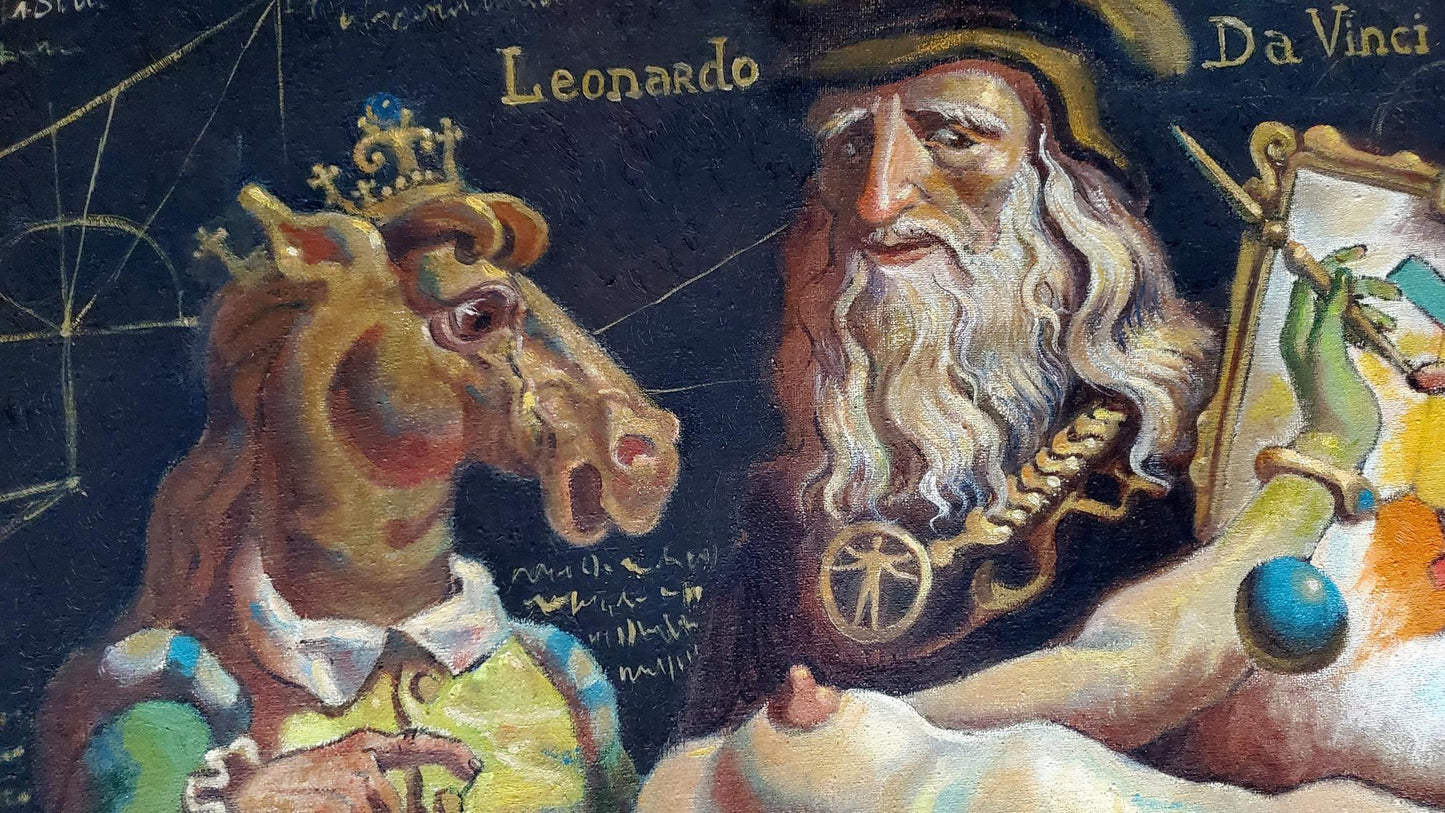 Oil painting of Leonardo da Vinci with white beard by Litvinov Daniil Olegovich