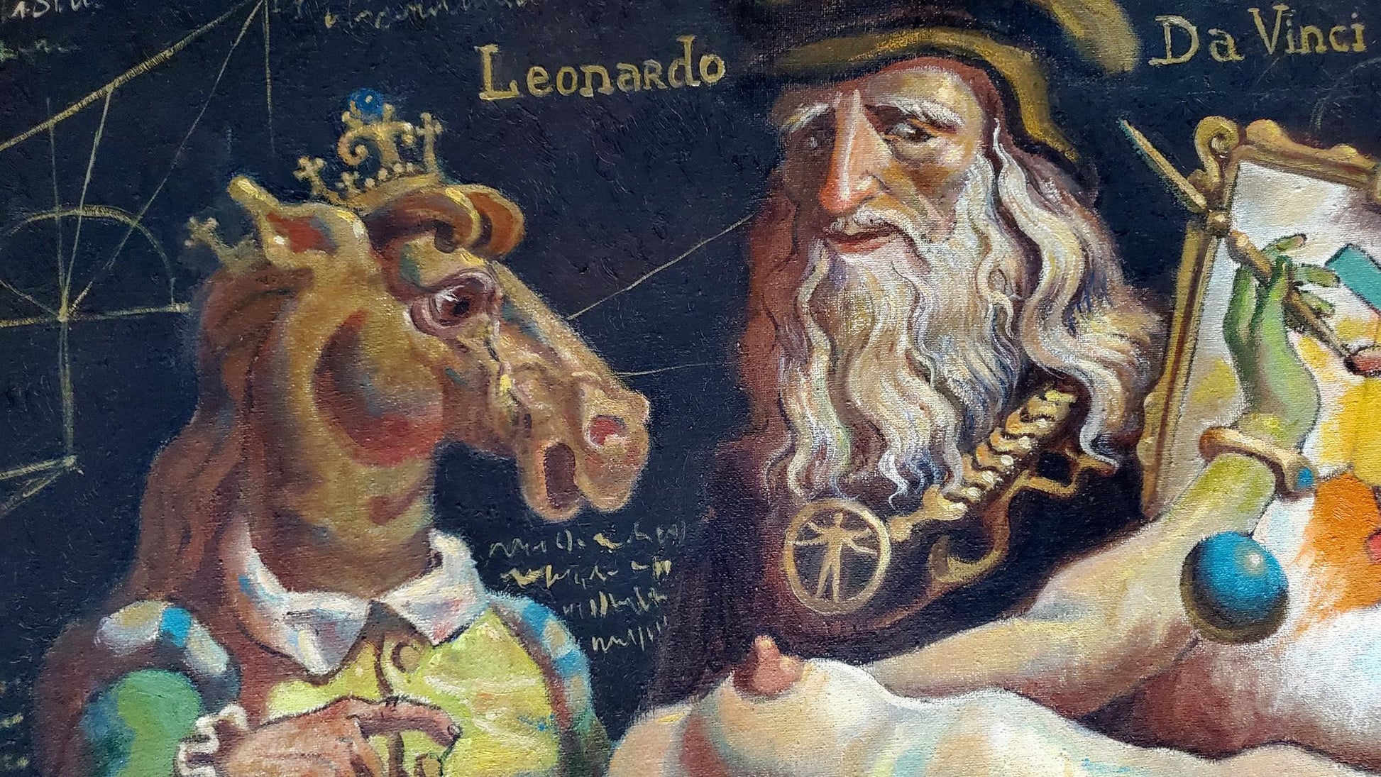 Oil painting of Leonardo da Vinci with white beard by Litvinov Daniil Olegovich