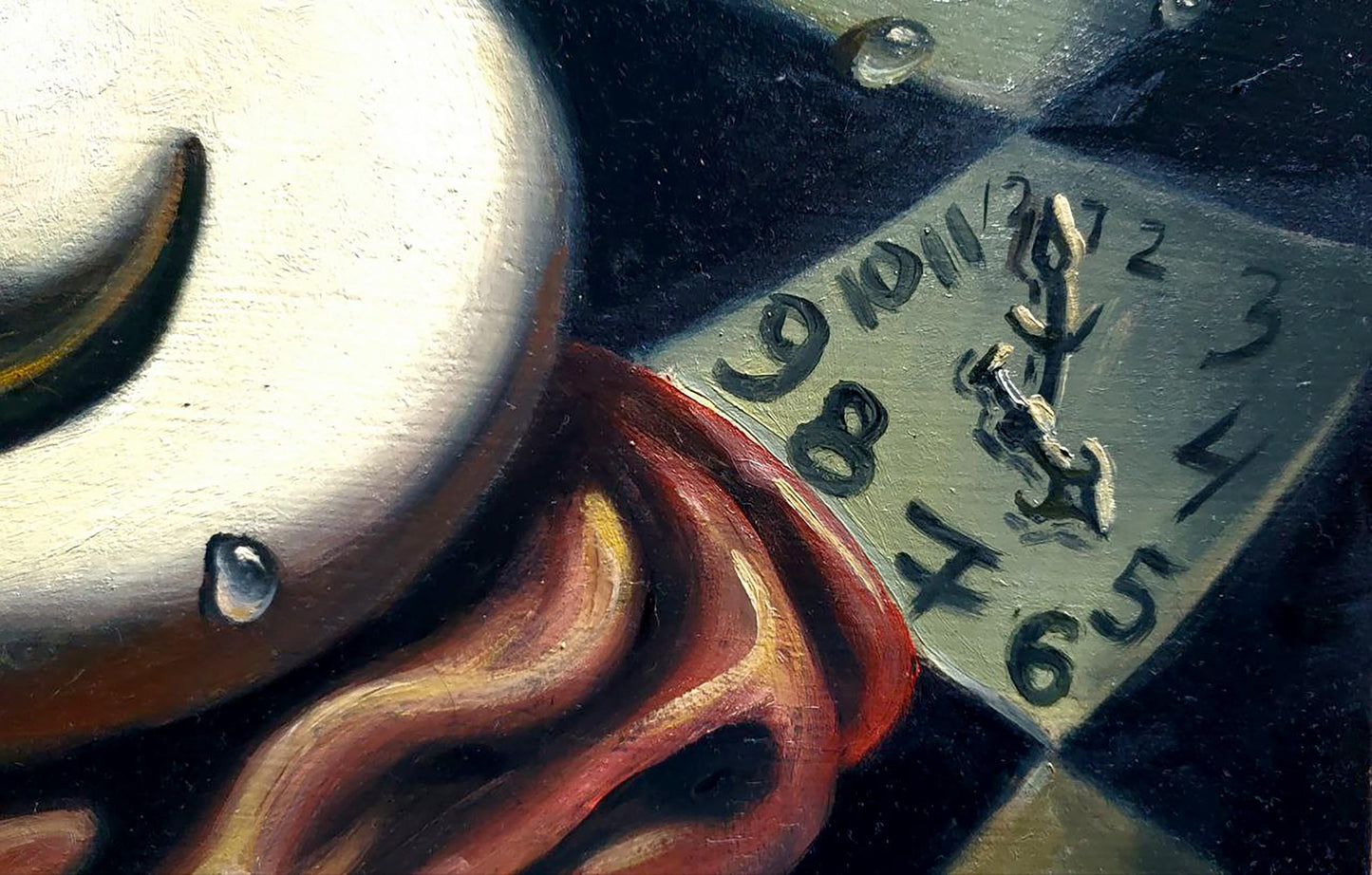 Abstract oil painting of silver clock face by Litvinov Daniil Olegovich