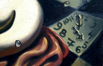 Abstract oil painting of silver clock face by Litvinov Daniil Olegovich