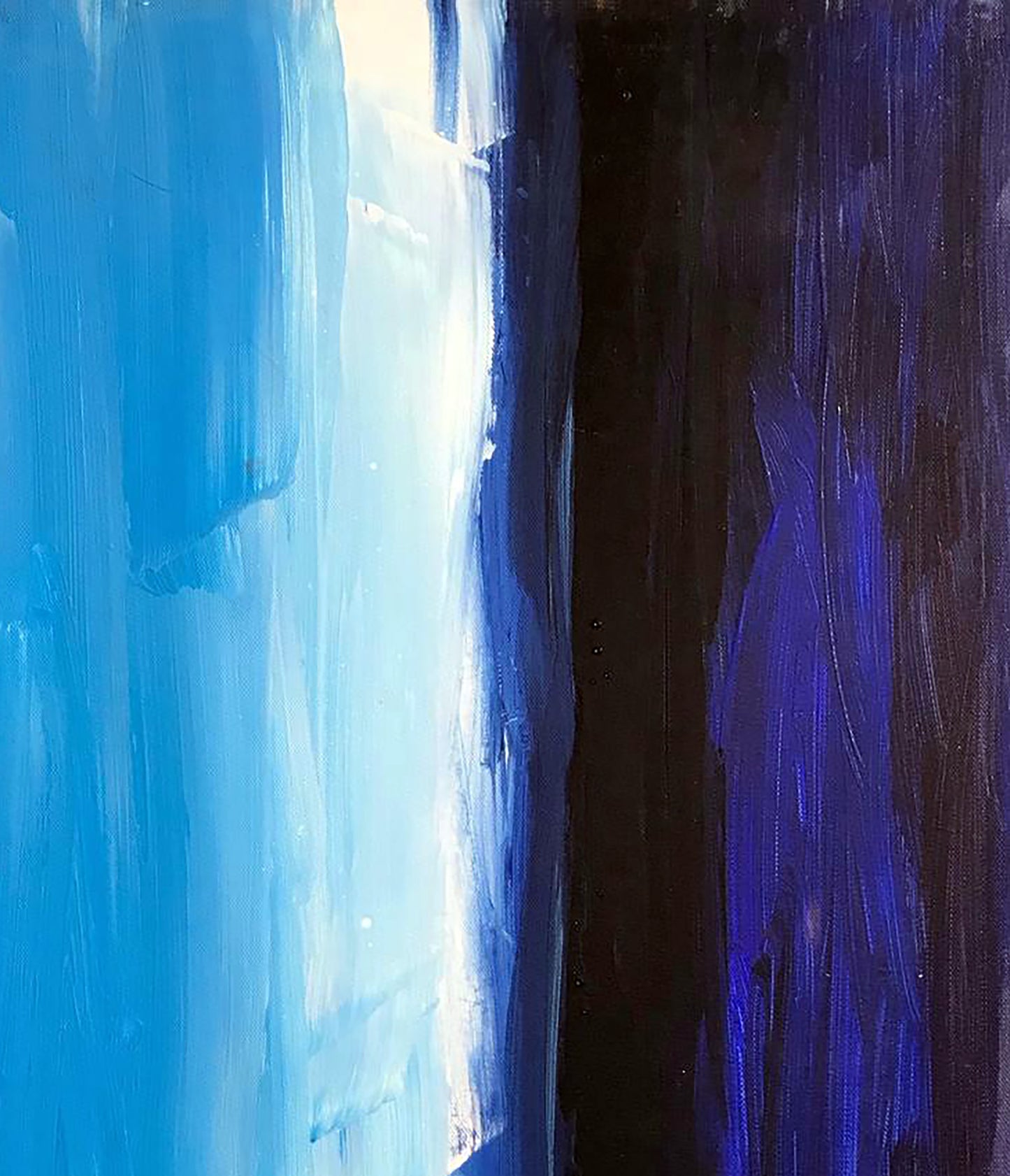 Waterfall abstract painting with bold blue navy black vertical strokes
