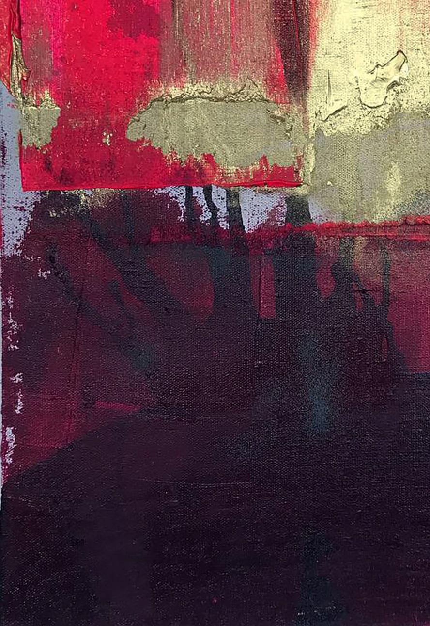 Golden Sails acrylic painting by Melezhik Olga with red, gold, purple strokes