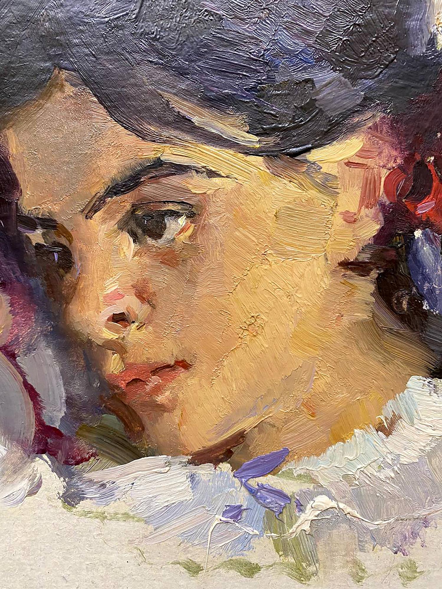 Textured oil painting portrait of girl Stil by Leonid Mikhaylovich