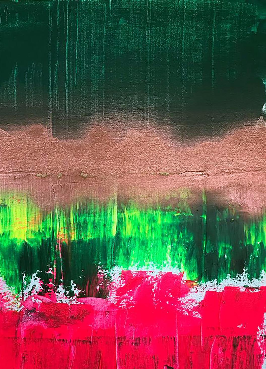 Abstract Emotional Wave acrylic painting by Melezhik Olga with bold green and pink strokes