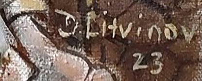 Back of oil painting Atomic plein air by Litvinov Daniil Olegovich with j. signature and date