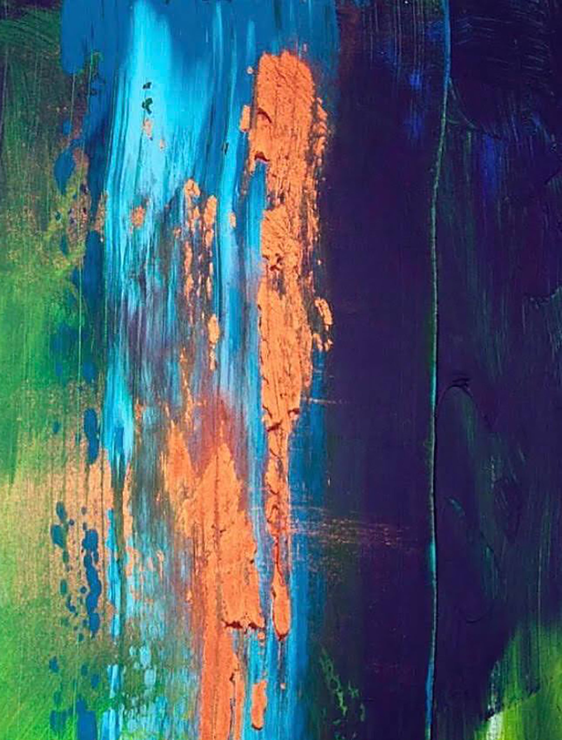 Vibrant Acrylic Painting Charm by Melezhik Olga with turquoise orange streaks