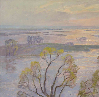 Oil painting by Flood Rapoport Boris Naumovich: tree and hills under pastel sky