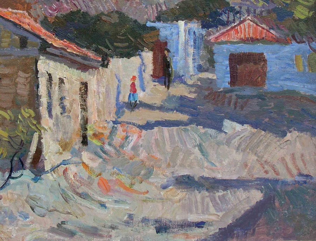 Oil painting Autumn landscape in the village of Sergeyev Nina