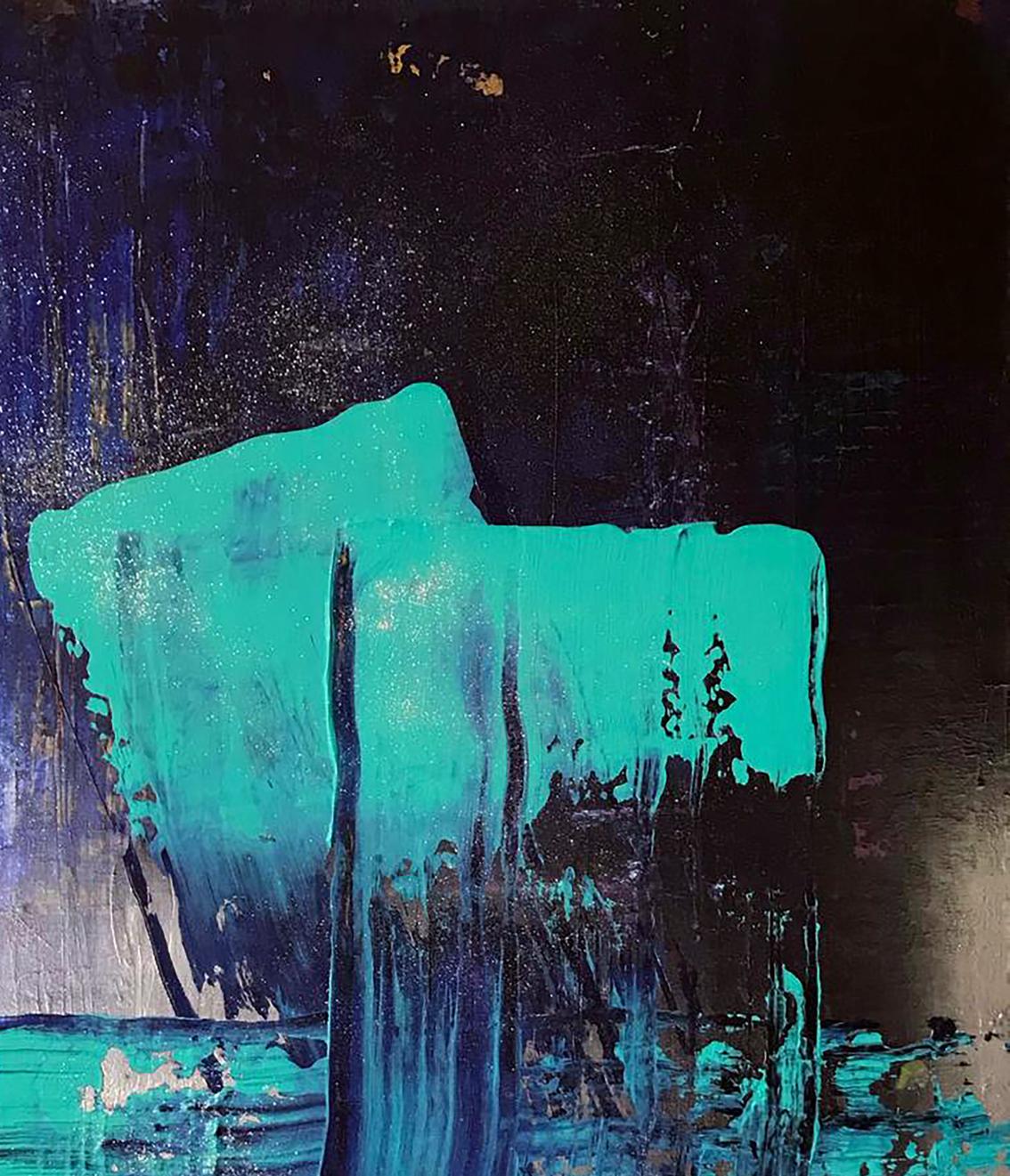 Vibrant teal Equilibrium abstract painting by Melezhik Olga on textured background
