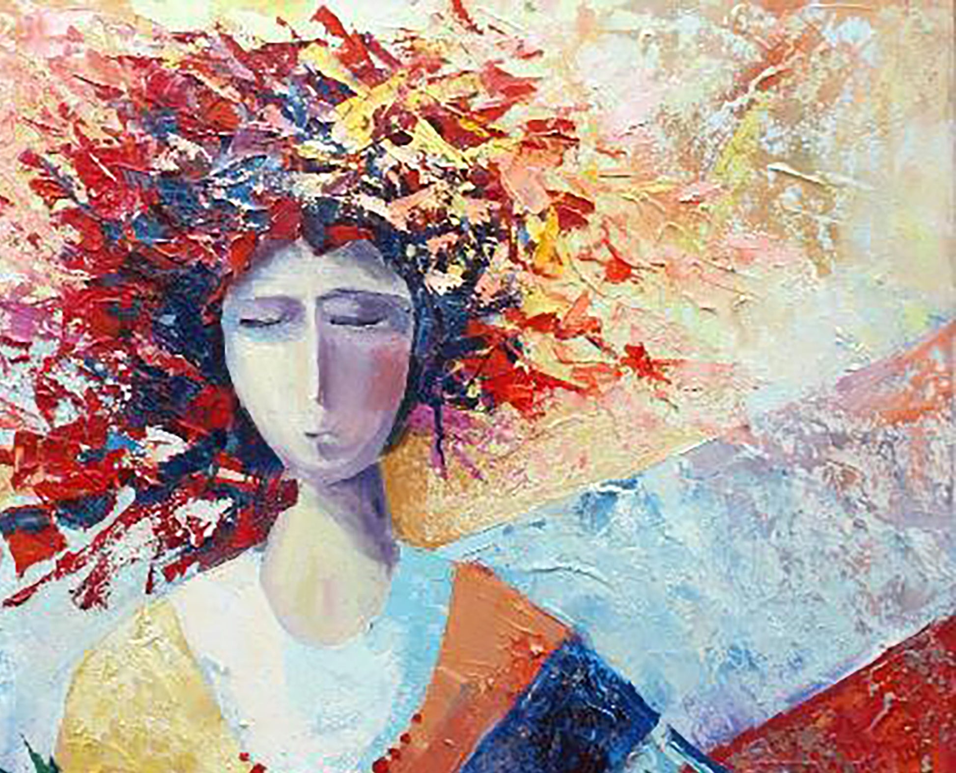 Oil painting Morning by Kirilenko Ivan: serene woman in vibrant red hair