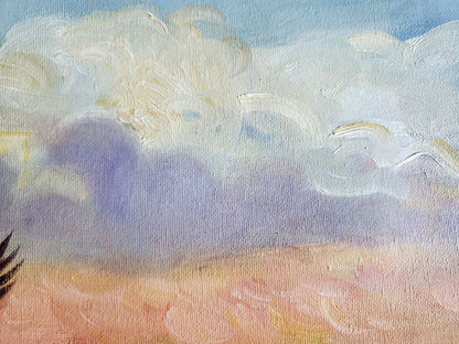 Oil painting of Mongolian hunter by Litvinov Daniil Olegovich with impressionistic clouds
