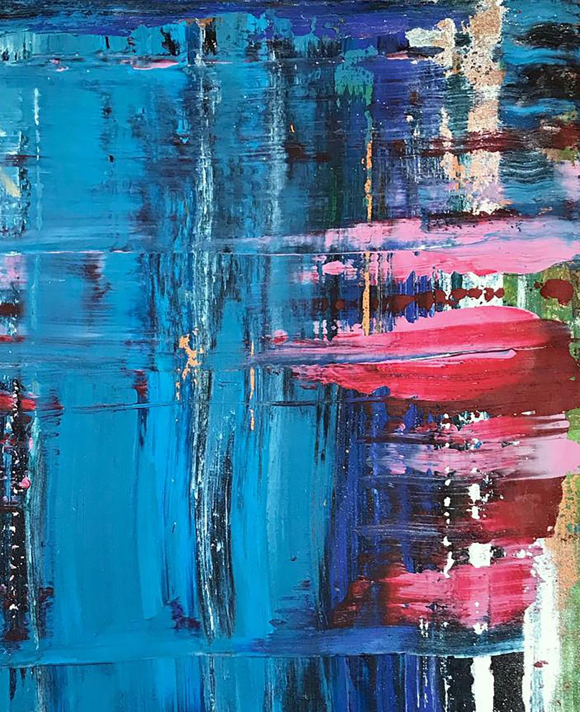 Acrylic painting Conversation on the shore by Melezhik Olga, vibrant blue red purple abstract