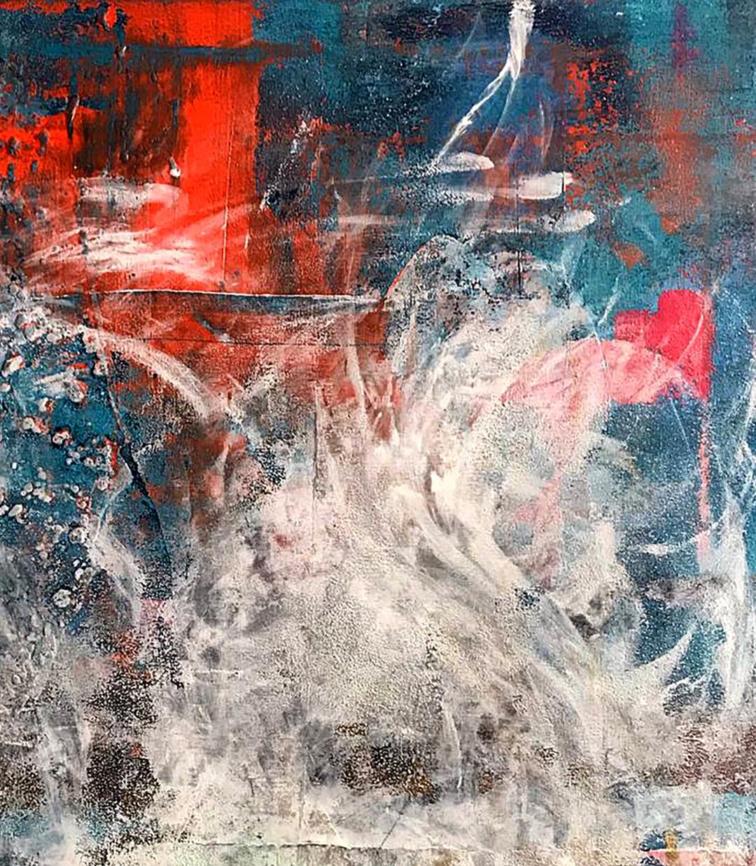 Abstract acrylic painting You are my silence by Melezhik Olga in red teal white