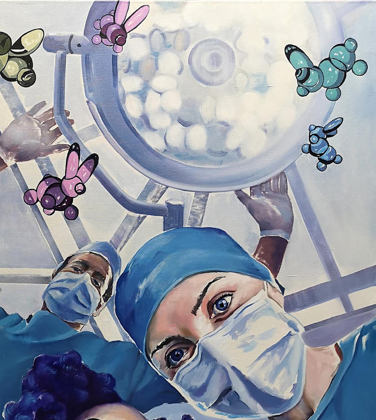 Blue surgical cap by Igor Konovalov in OR oil painting