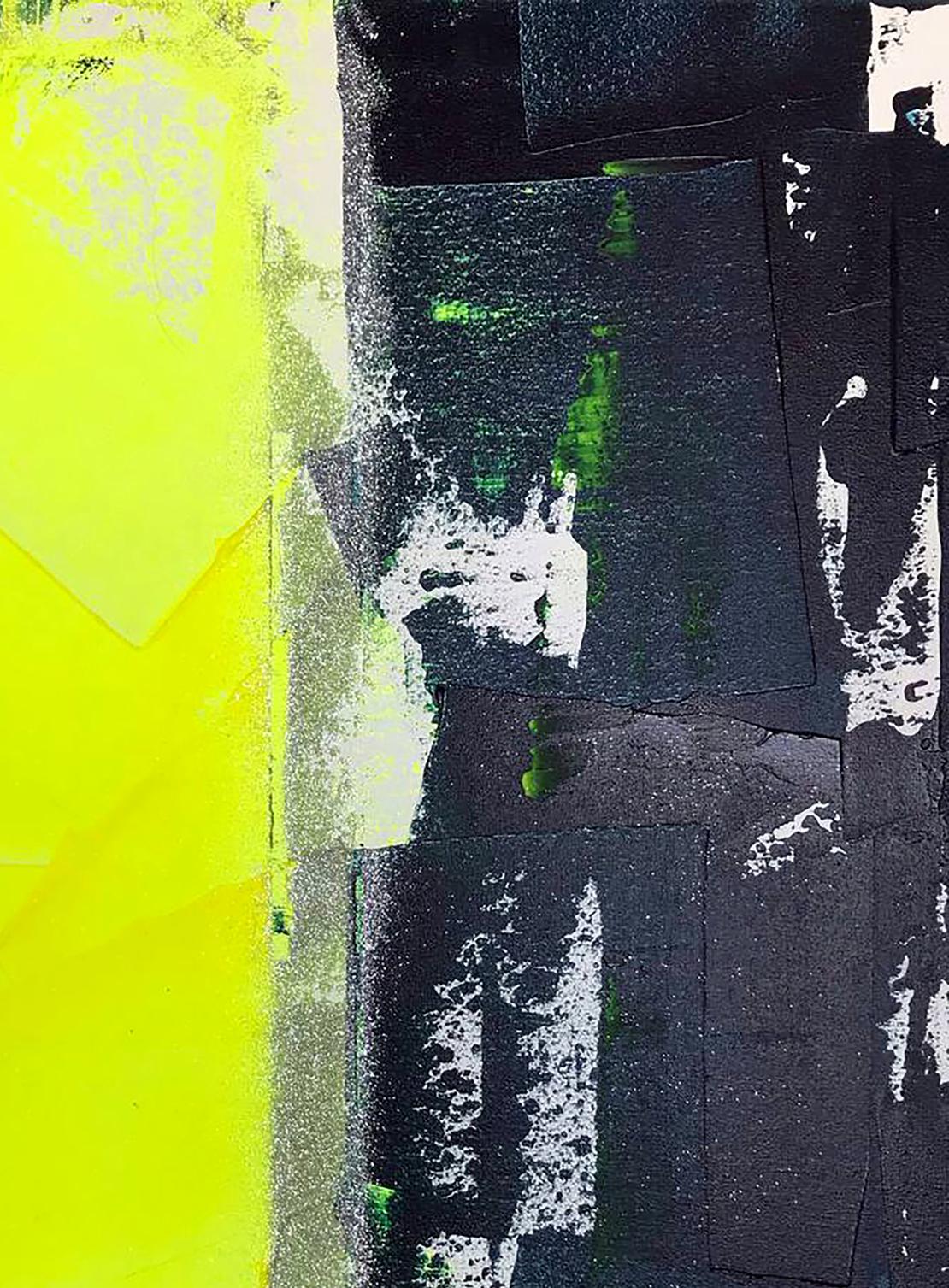Vibrant yellow black abstract Energy of Love acrylic by Melezhik Olga
