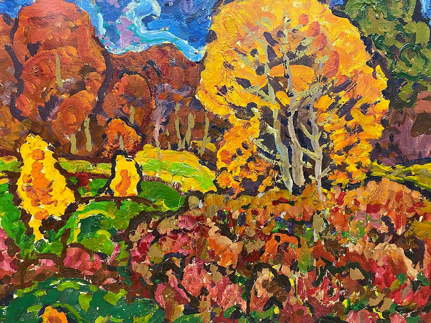 Vibrant autumn landscape oil painting by Kolosovsky Georgy Sergeevich