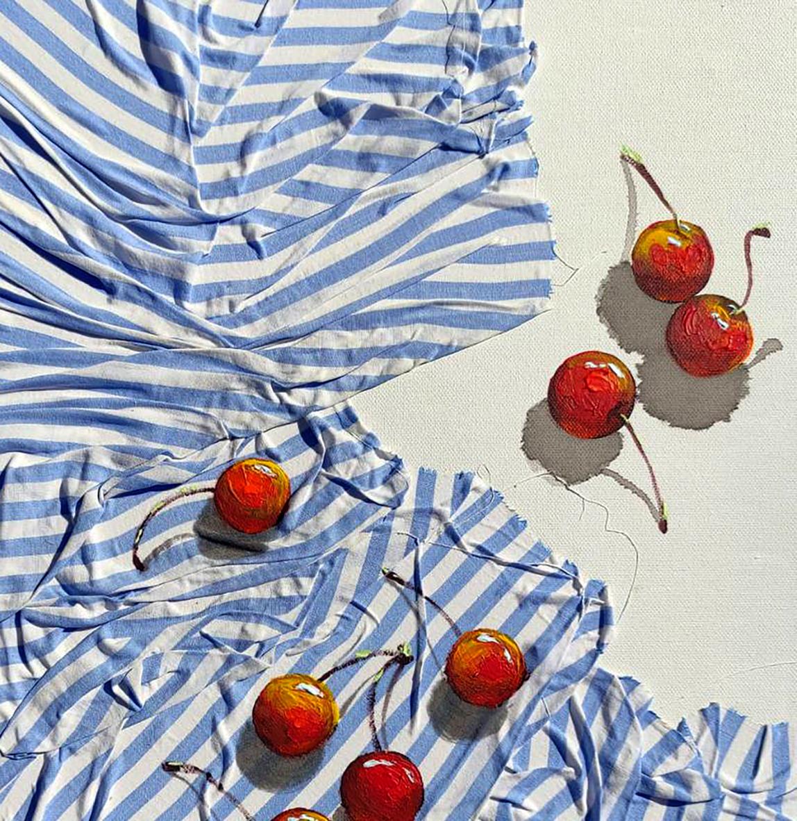 Acrylic painting of vibrant red cherries by Elena Klimenko