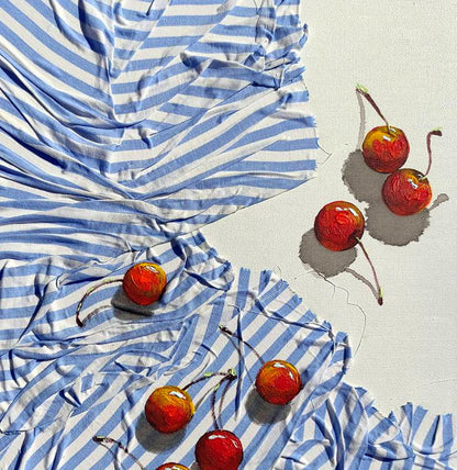 Acrylic painting of vibrant red cherries by Elena Klimenko