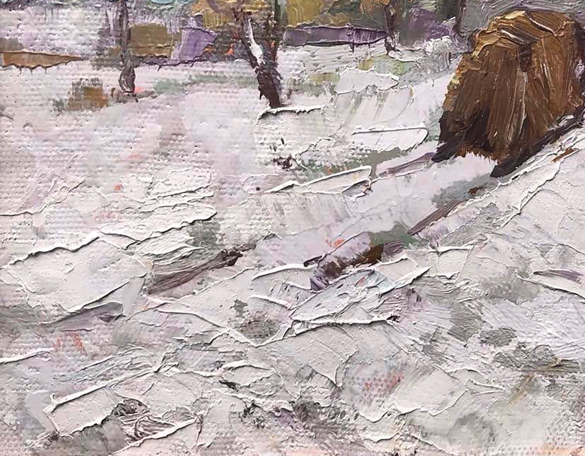 Impressionistic snowy landscape oil painting by Alex Ivanyuk In winter they bring hay home