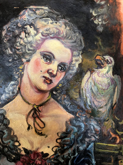 Oil painting portrait of woman and bird by Alexander Litvinov